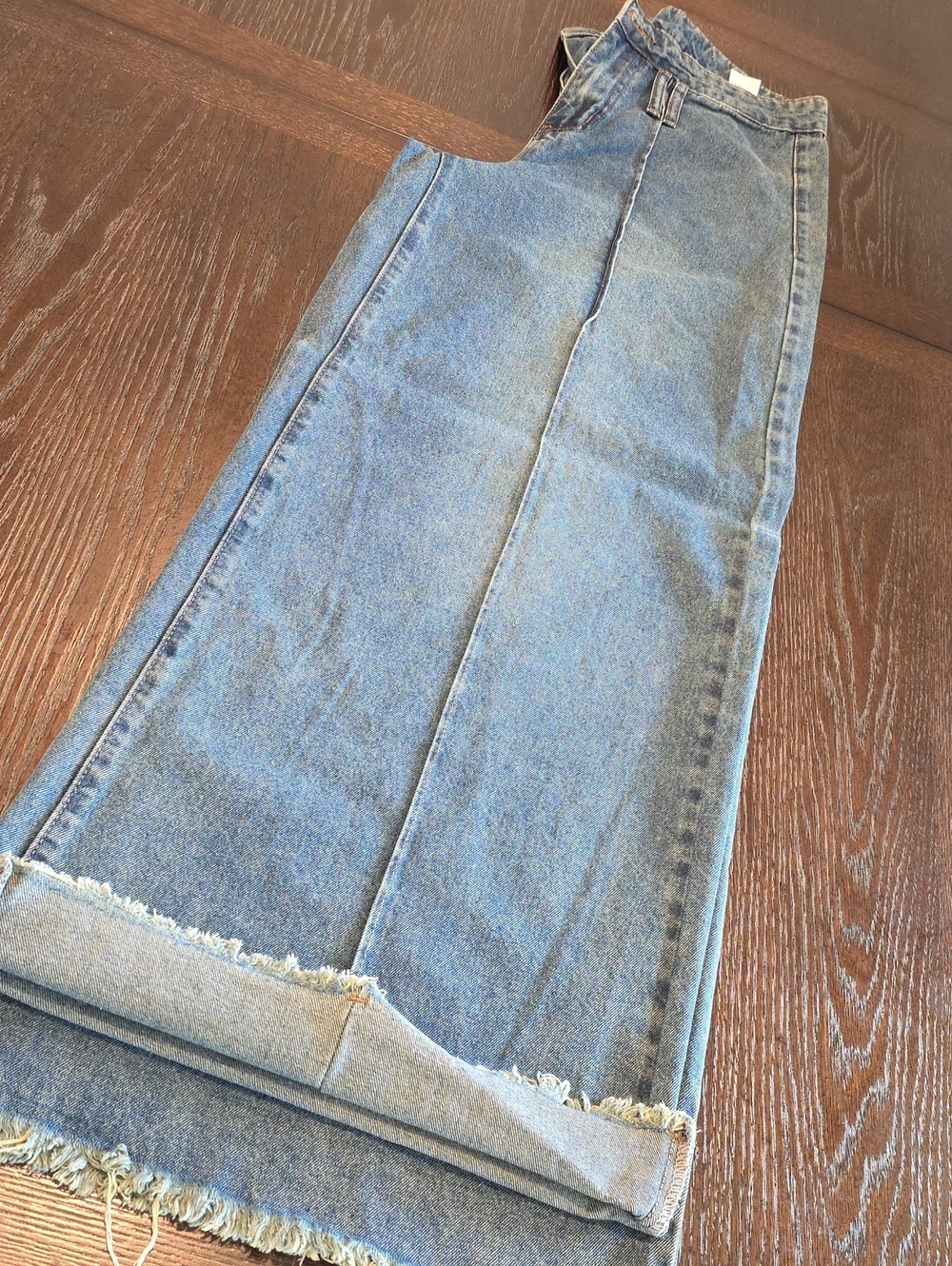 High-Waist Blue Denim Wide-Leg Pants